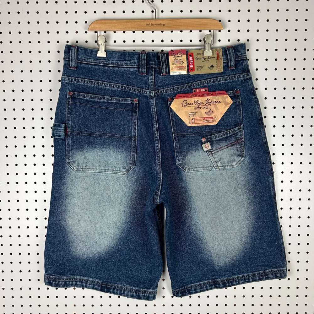 Brooklyn Xpress Carpenter Denim Shorts Sz 38 NWT Deadstock Cargo Stash Fade Wash